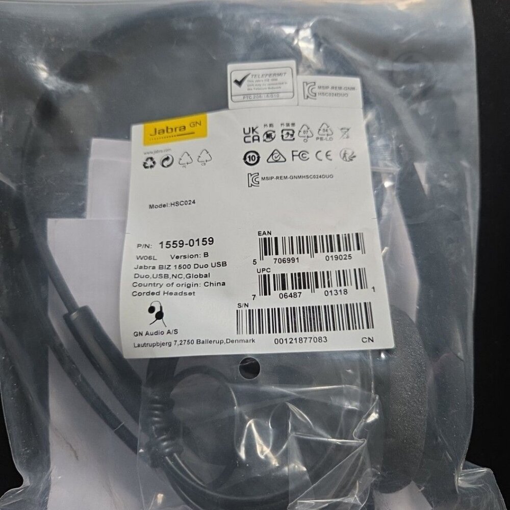 Jabra BiZ 1500 USB Wired Stereo Over-The-Head PC Headset Supra-Aural 32Ohm 20Hz